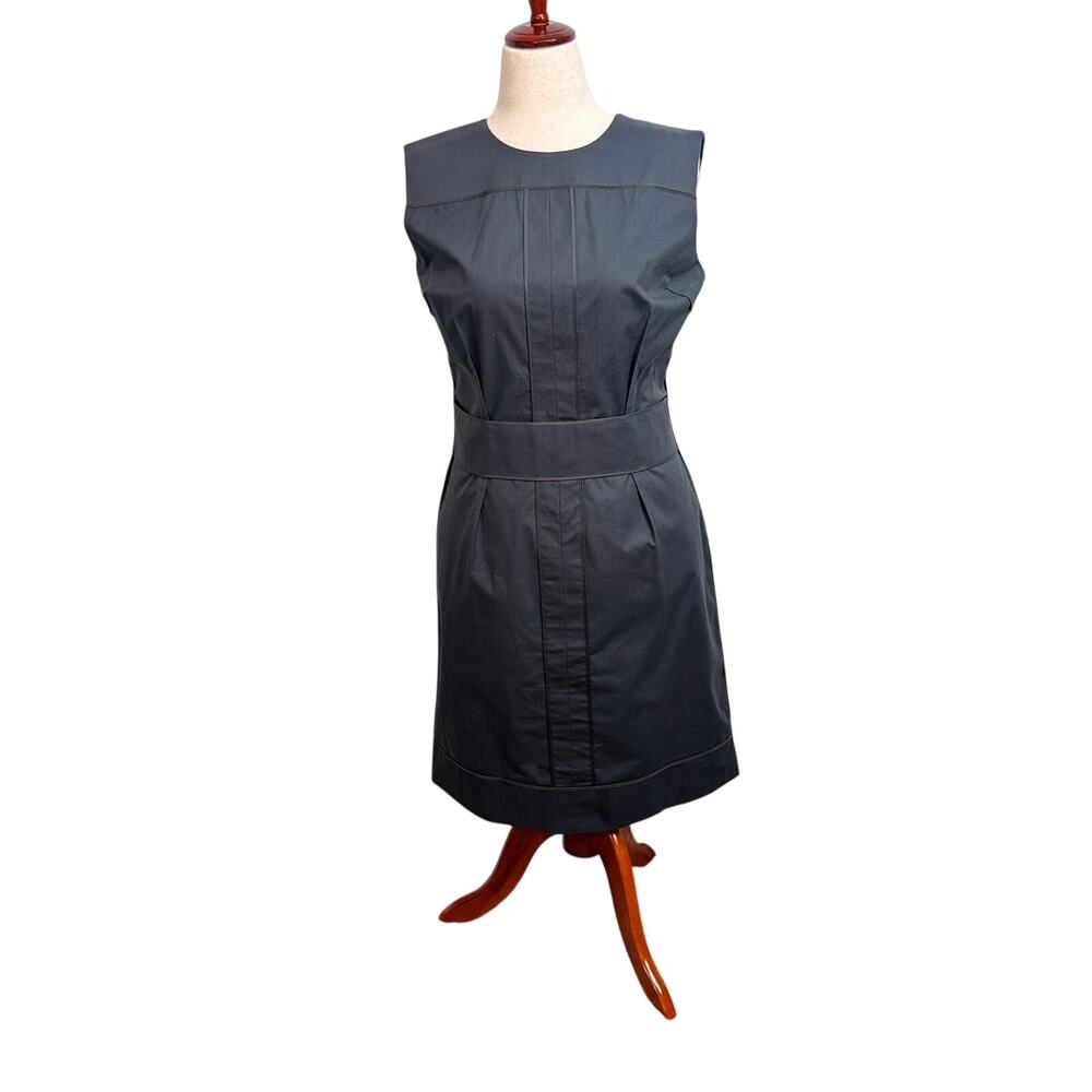 St John SoCa dark gray sheath dress sleeveless back zip elegant party work Sz 14